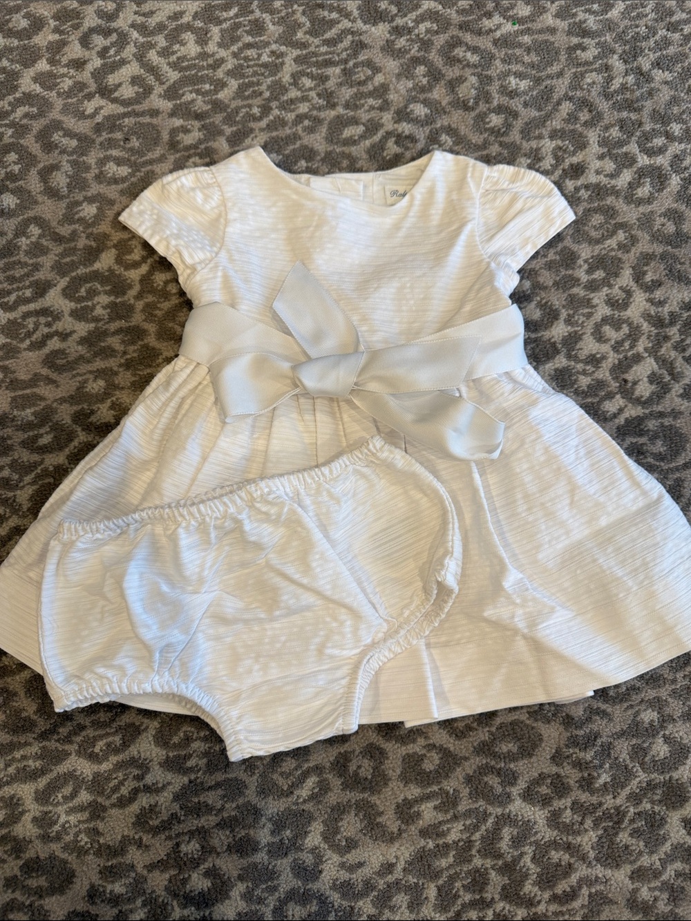 Ralph Lauren White Baby Dress with Bow and Bloomers